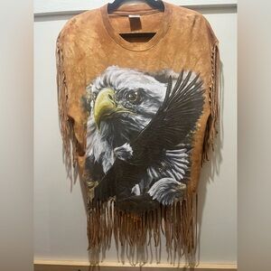 Custom Vintage Graphic Fringe Shirt - Brown